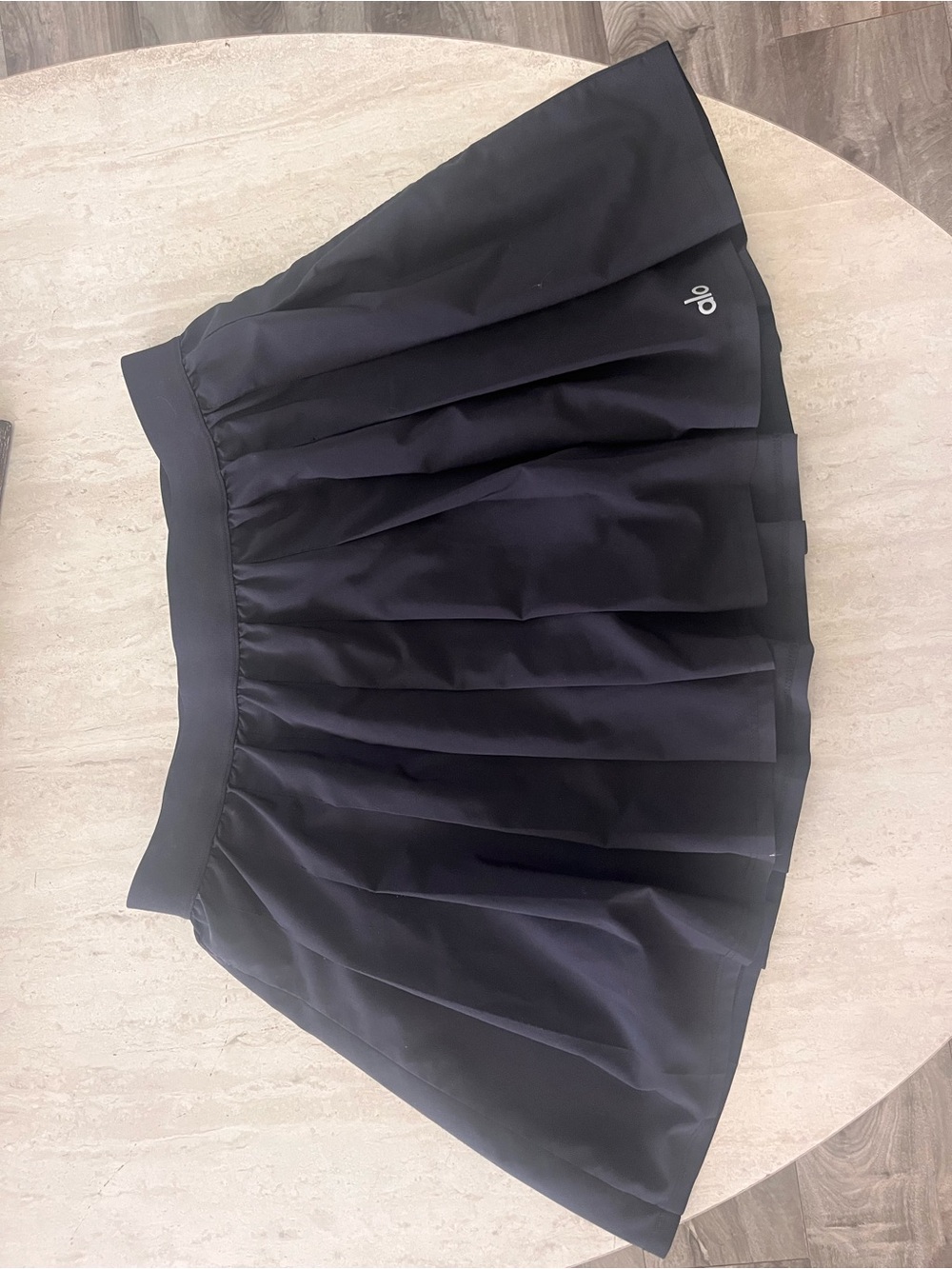 ALO Yoga Black Pleated Skater Skirt with Subtle Logo